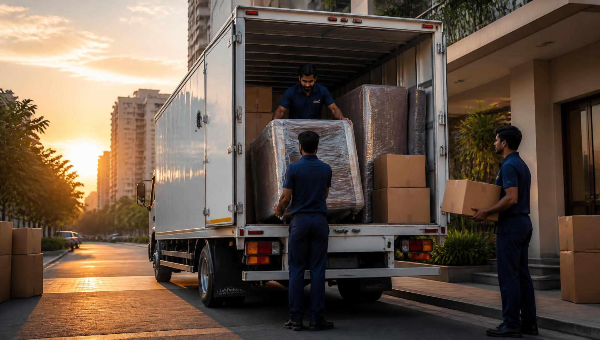 Sahu Packers and Movers crew loading wrapped furniture into a moving truck in Bhopal